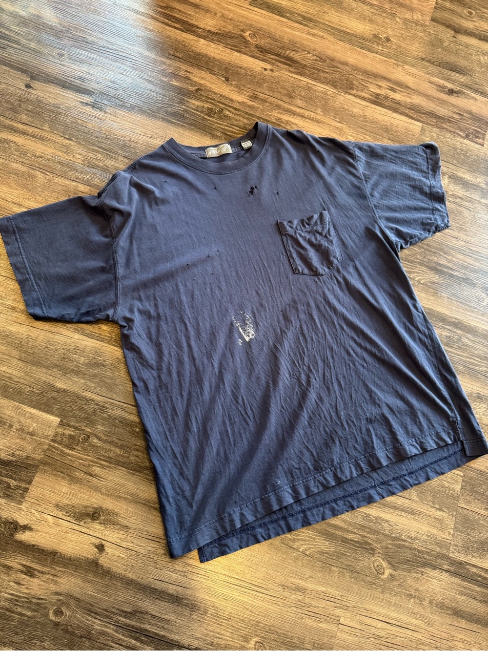 Lord & Taylor Kensington Collection Blue Shirt Men’s XL Thrashed Paint Holes 90s